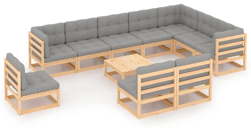 Set divani da giardino 11 pz con cuscini legno massello di pino