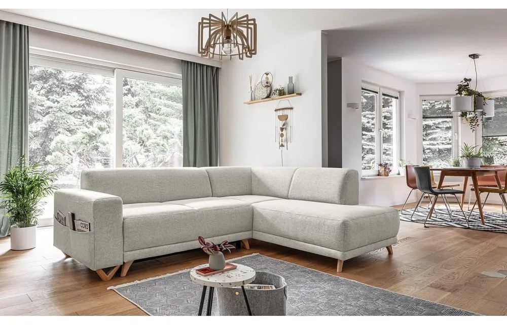 Divano angolare beige allungabile e con contenitore (penisola a destra/a L) Classy Sophie – Miuform