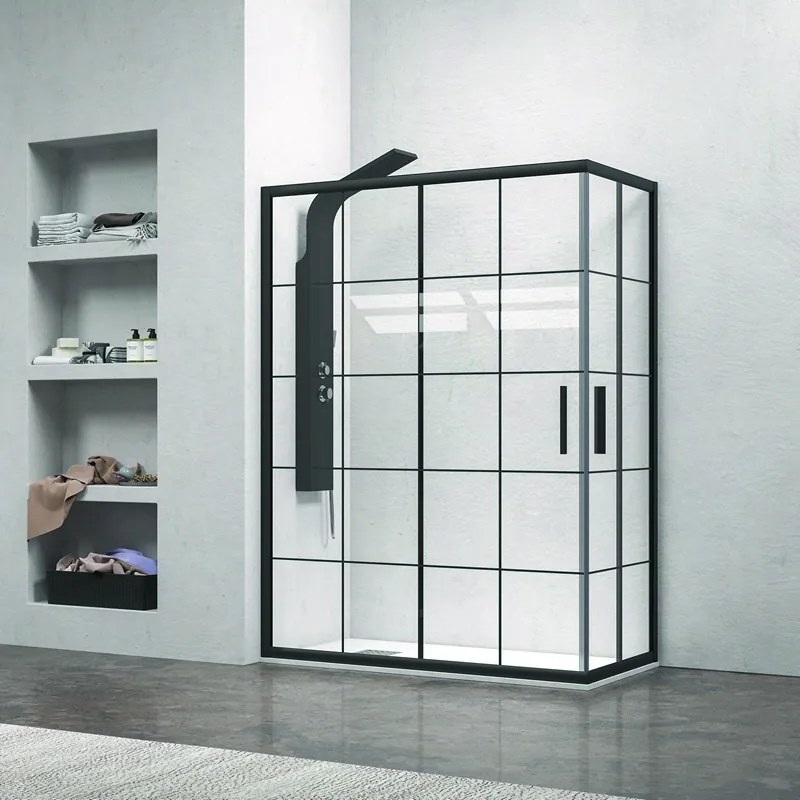 Box doccia nero 130x100 vetro a quadrati neri NICO-B1000 - KAMALU