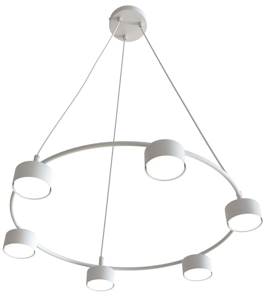 Lampadario Moderno 6 Luci Odin In Acciaio Bianco Ad Anello E Cilindri