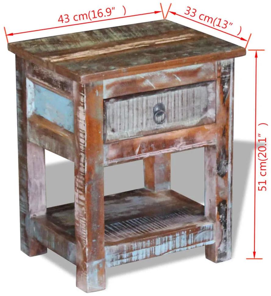 Tavolino con 1 Cassetto Legno Massello di Recupero 43x33x51 cm