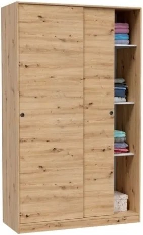 Armadio Guardaroba A 2 Ante Scorrevoli 120 Cm Con Barra Appendiabiti Rovere TOP020W