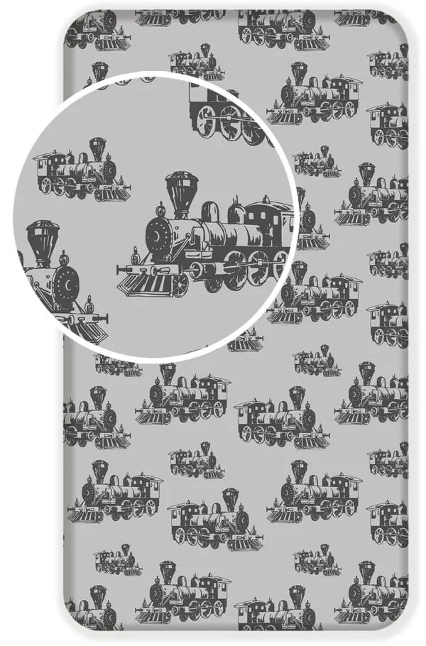 Lenzuolo con angoli per bambini grigio in cotone 90x200 cm Train – Jerry Fabrics