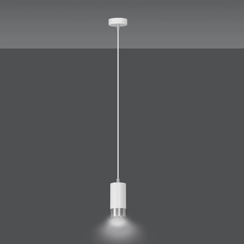 Sospensione Moderna 1 Luce Ivar A Cilindro In Acciaio Bianco E Cromo