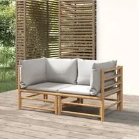 Divani Angolari da Giardino con Cuscini Grigio Chiaro 2pz Bamb 3155086