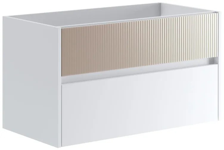 Mobile da bagno sospeso sotto lavabo L 89.5 x H 50 x P 45.5 cm bianco laccato opaco, 2 cassetti Niwa