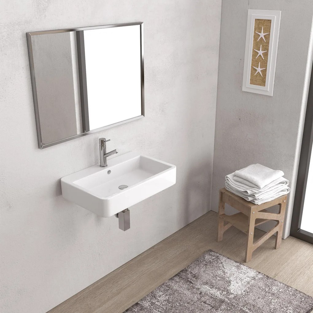 Lavabo Sospeso 60x40 Cm Karag "Contour" Bianco Lucido