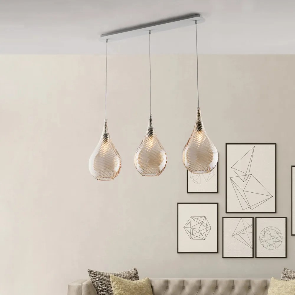 Lampadario Binario Moderno Pluvia Metallo Ambra 3 Luci E27