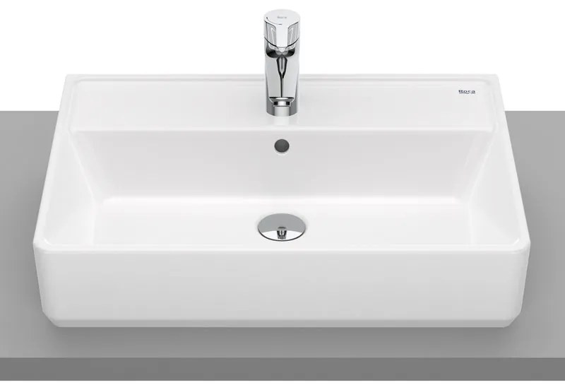 Lavabo da appoggio Domus ROCA rettangolare piletta non inclusa in ceramica L 60 x H 13 x P 42 cm bianco lucido piletta non inclusa
