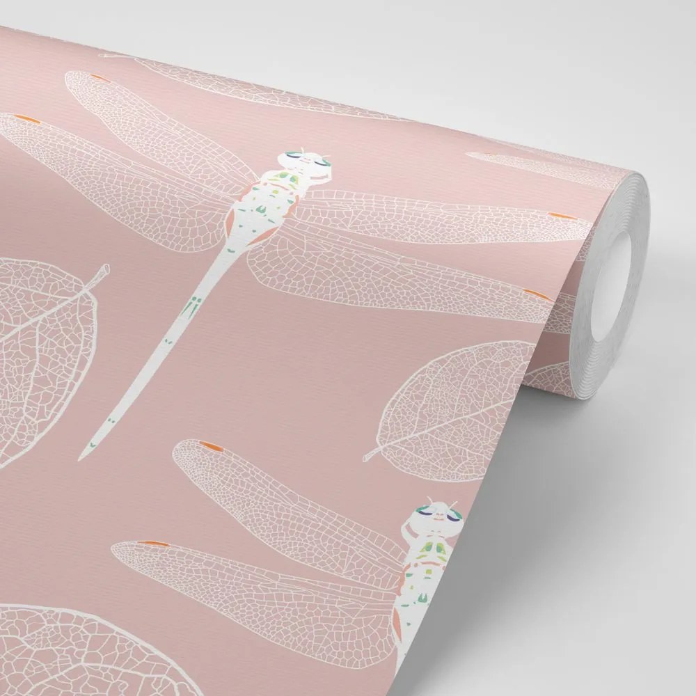 Carta da parati – Libellule volanti in rosa