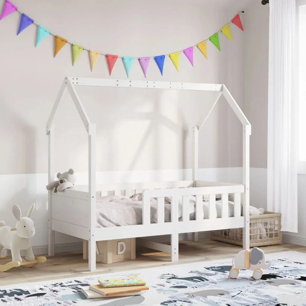 Giroletto casetta bambini bianco 70x140 cm legno massello pino