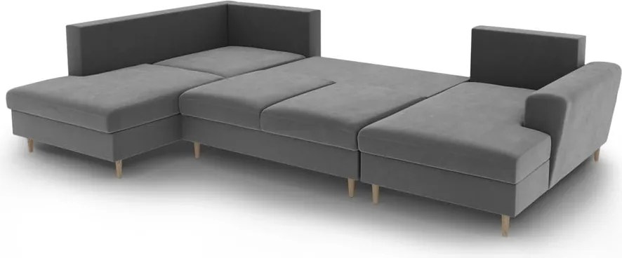 Divano angolare grigio chiaro allungabile e con contenitore (con penisola a sinistra/a U) con rivestimento in velluto Kyoto – Cosmopolitan Design