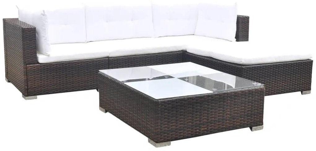 Set divani da giardino 5 pz con cuscini in polyrattan marrone