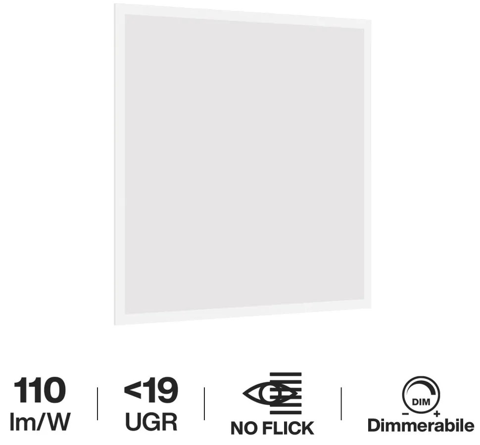 Pannello LED da Incasso 60x60 40W, IP40, 110lm/W, No Flickering, UGR19 - DIMMERABILE Colore Bianco Freddo 5.700K