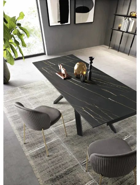 Tavolo allungabile 240 cm piano grčs porcellanato NESTORE Nero