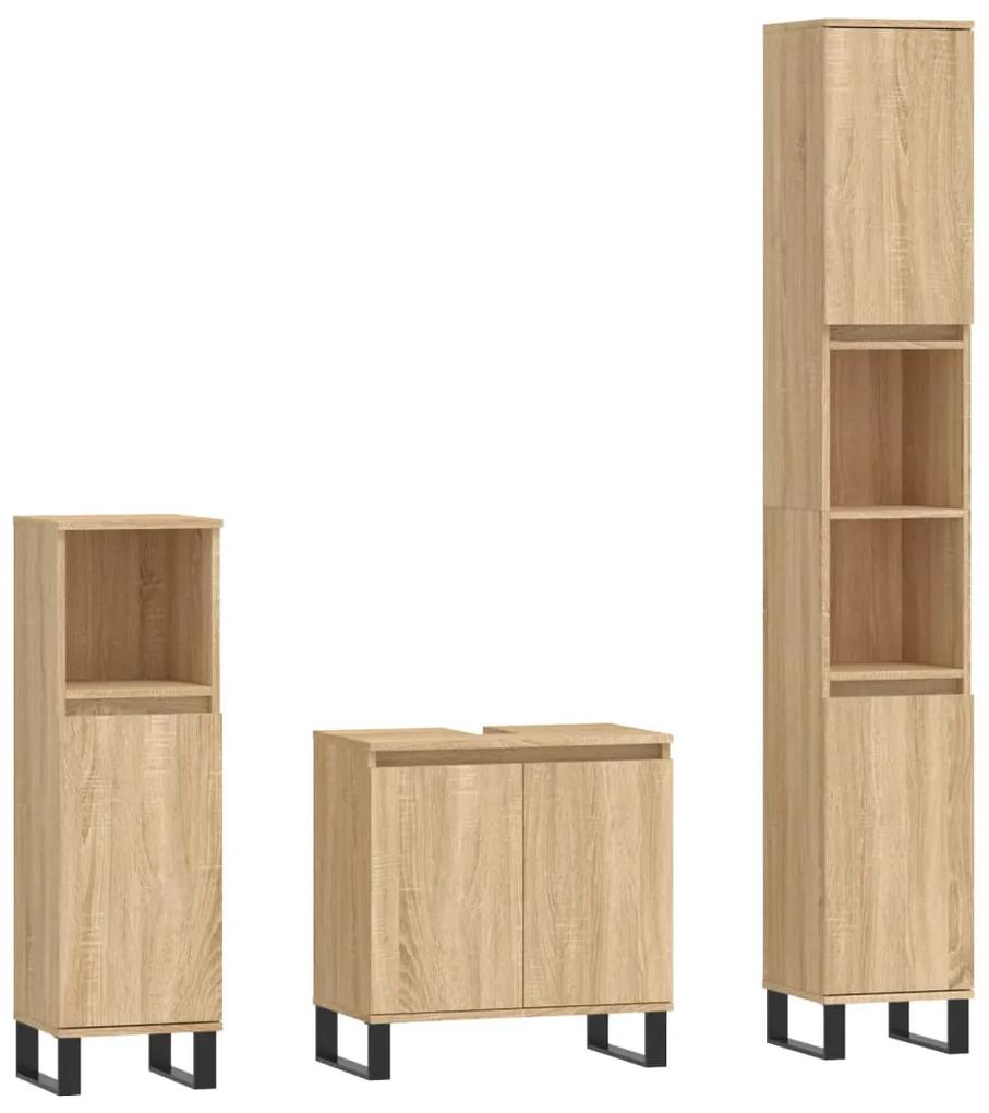 Set mobili da bagno 3 pz rovere sonoma in legno multistrato