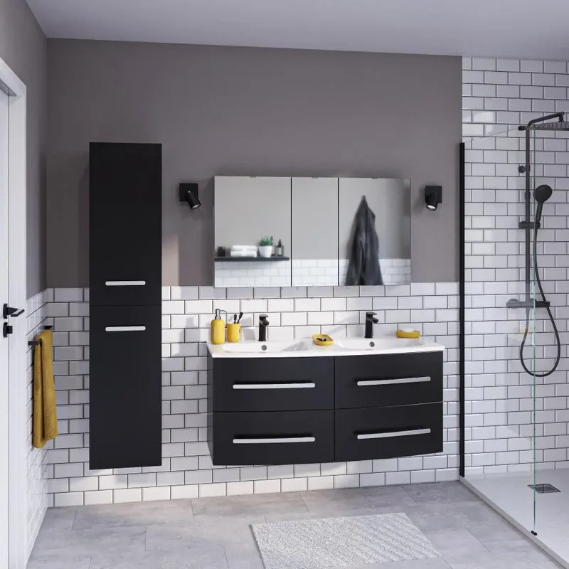 Mobile da bagno sospeso sotto lavabo L 121 x H 53.7 x P 47 cm nero laccato opaco, 4 cassetti SENSEA Perla