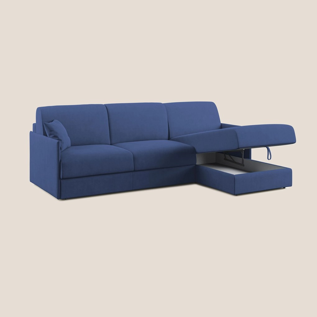 Evans Divano letto angolare con penisola in morbido tessuto impermeabile T02 blu