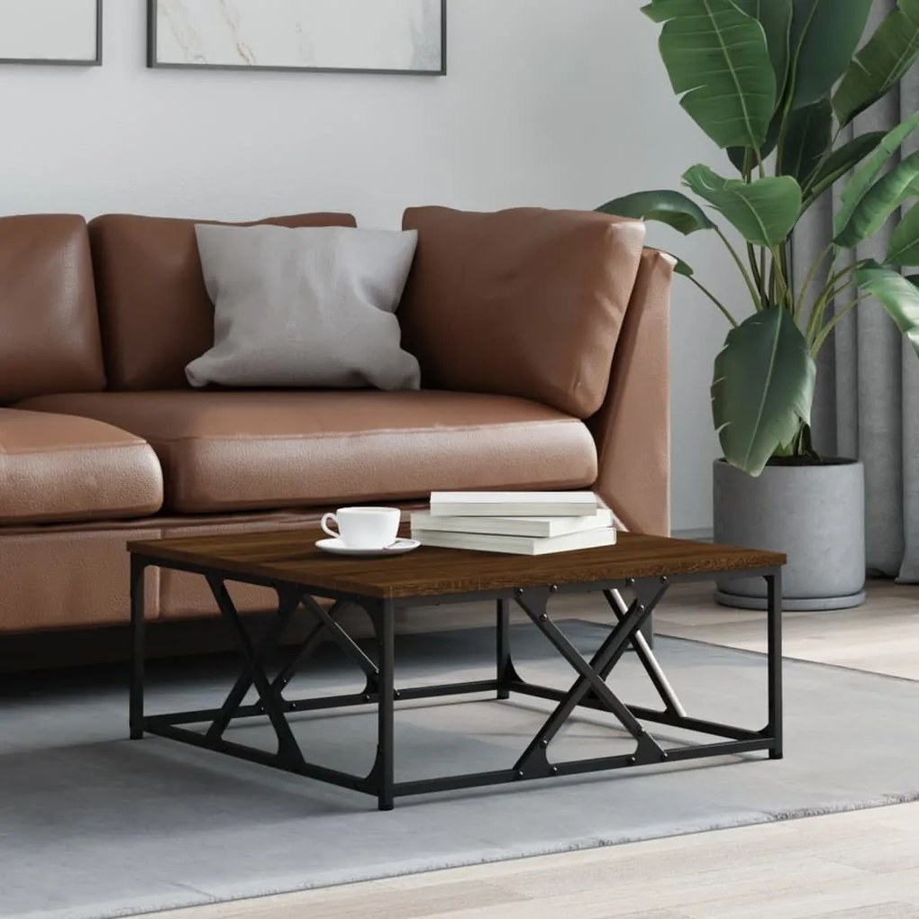 Tavolino Da Salotto Rovere Marrone 70x70x30cm Legno Multistrato /