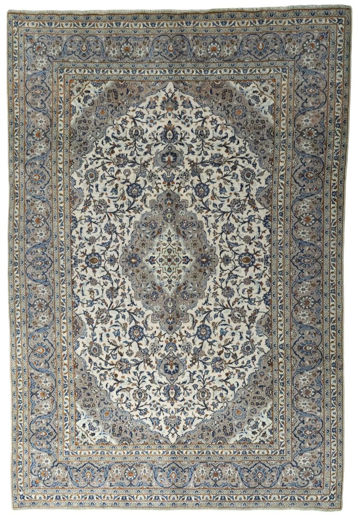Kashan Tappeto 360x240 Beige (Iran) Annodato A Mano