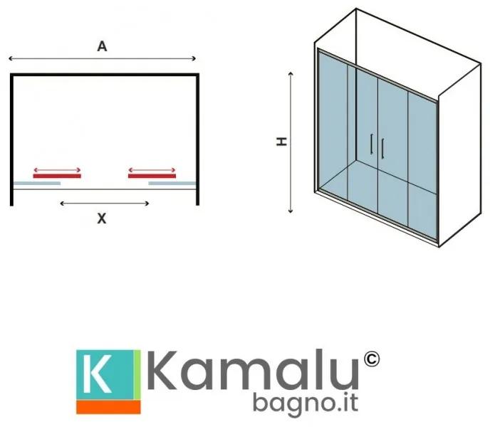 Kamalu - nicchia doccia 160cm vetro opaco apertura doppio scorrevole kf6000
