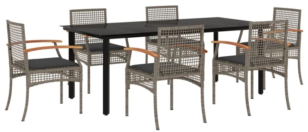 Set da pranzo da giardino 7 pz con cuscini in polyrattan grigio
