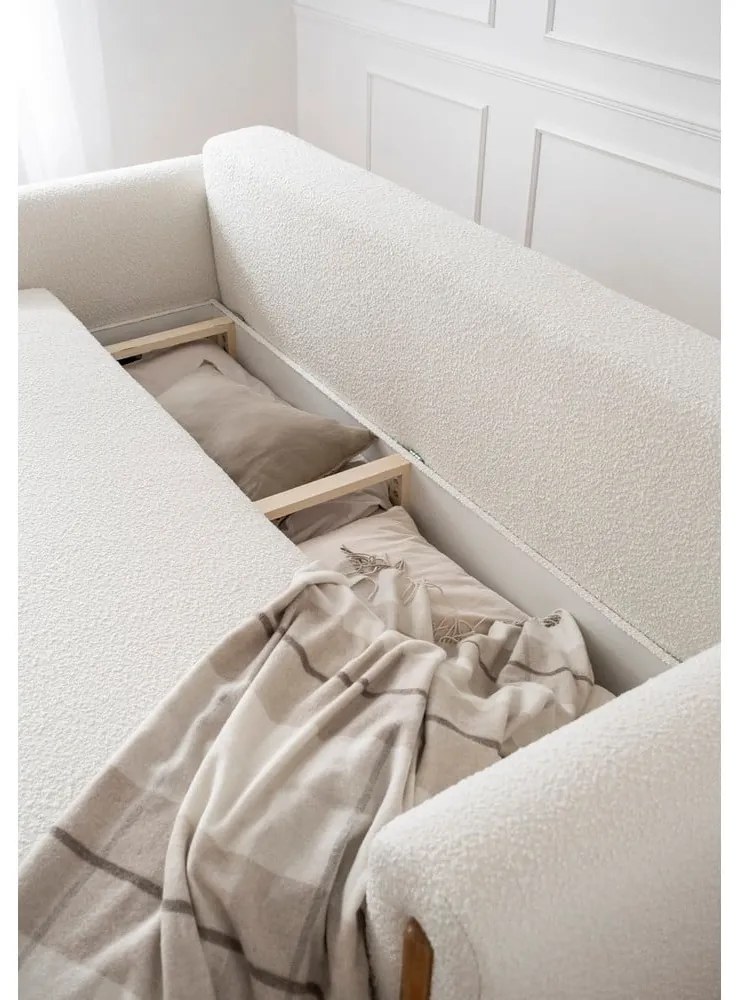 Divano avorio allungabile/con contenitore e rivestimento in bouclé 244 cm Arcadova – ELTAP