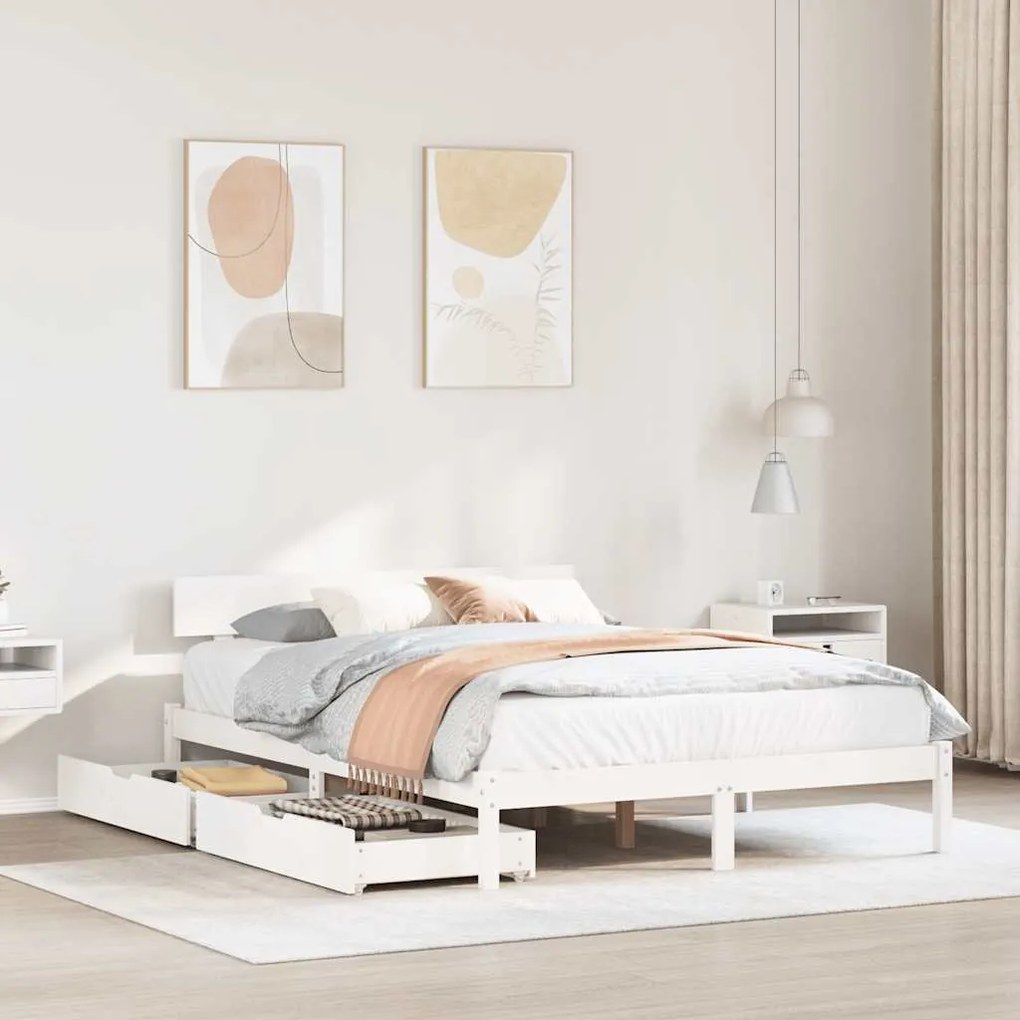 Letto Senza Materasso Bianco 140x190 Cm Legno Massello Di Pino /