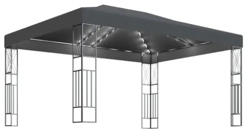 Gazebo con Stringa di Luci LED 3x4 m in Tessuto Antracite