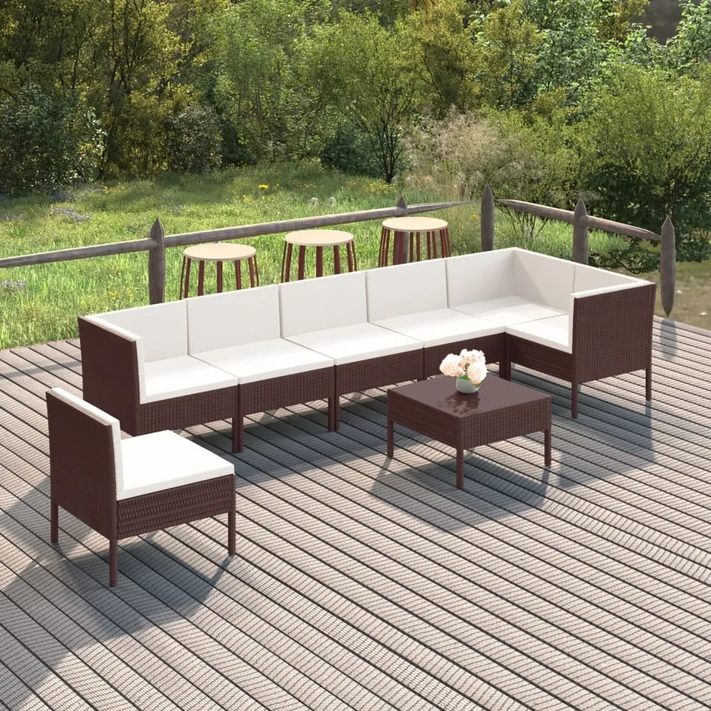 Set divani da giardino 8 pz con cuscini in polyrattan marrone