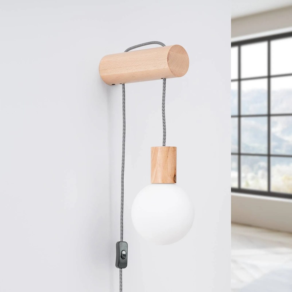 SOLLUX LIGHTING Applique Nimbi, legno chiaro, altezza 67 cm, legno/vetro