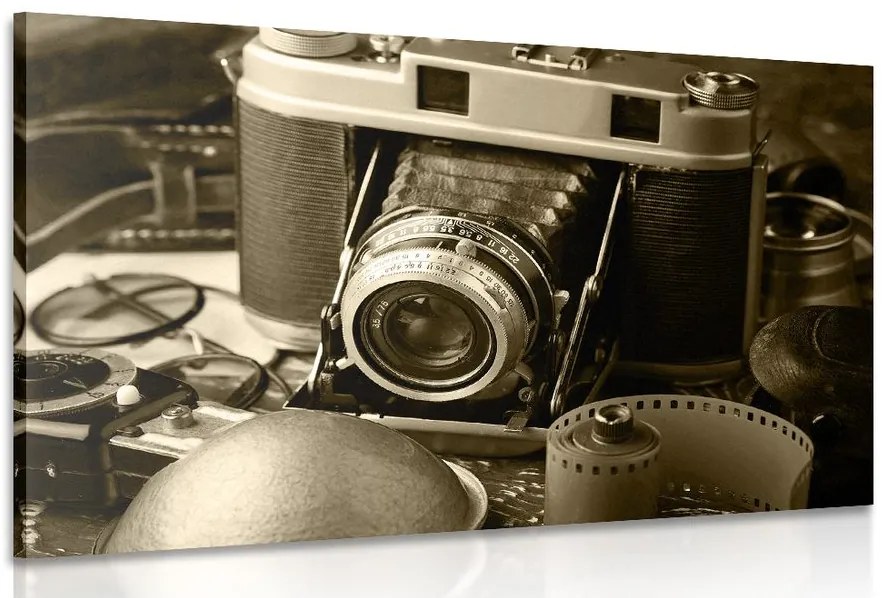 Quadro su tela – Fotocamera antica in seppia