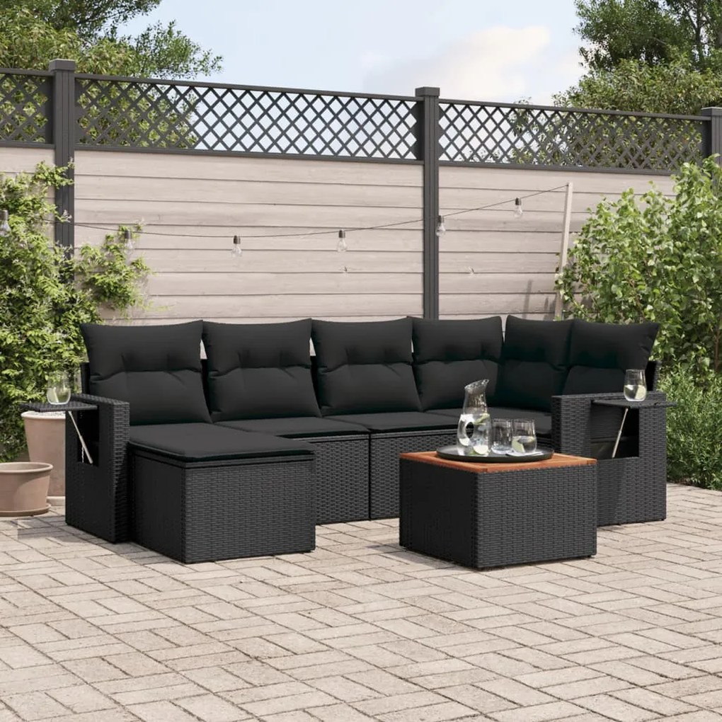 Set divani da giardino con cuscini 7pz nero polyrattan