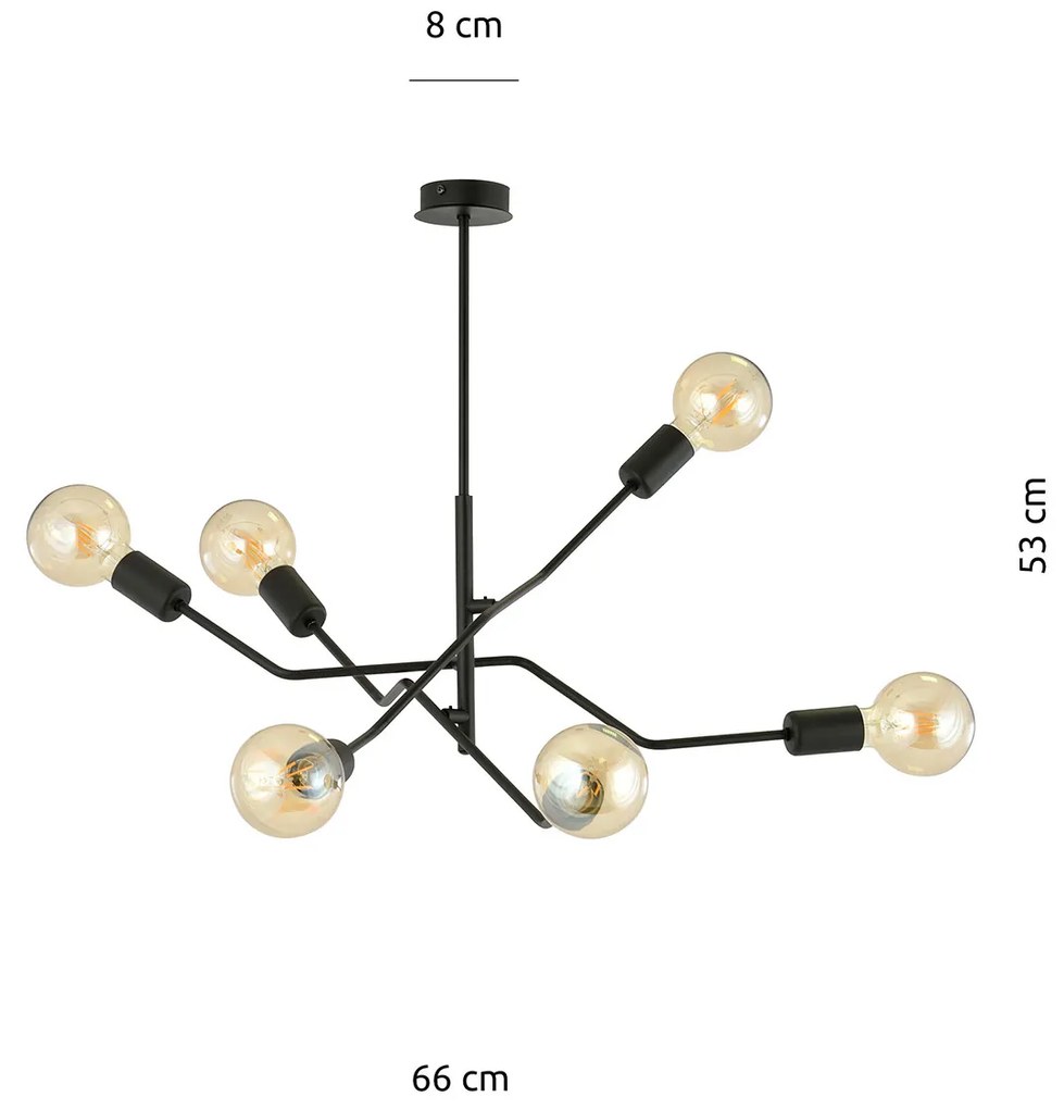 Sospensione Industrial 6 Luci Febe In Acciaio Nero E Bracci Regolabili