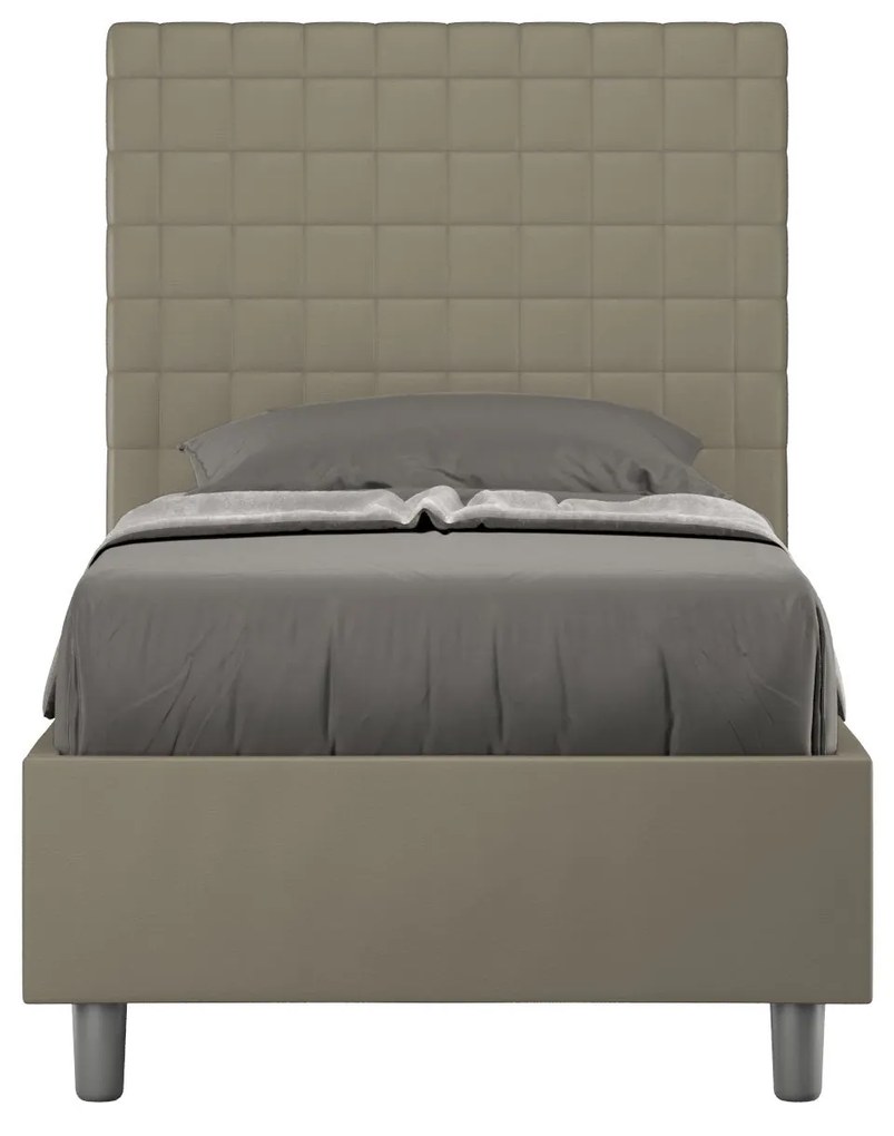 Letto Singolo 80x190 Sunny in Similpelle con Contenitore - L.95xP.210 H.122 cm, Made in Italy, Cappuccino / Con Rete
