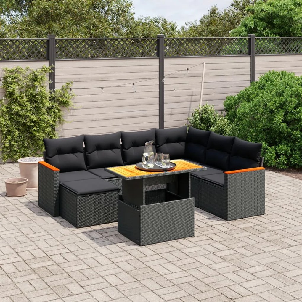 Set divani da giardino con cuscini 8 pz nero in polyrattan