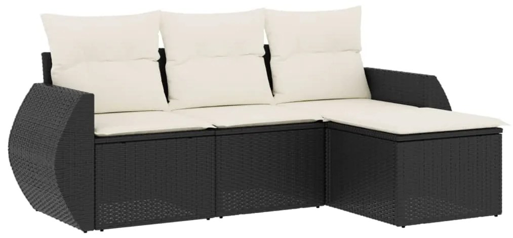 Set divani da giardino 4 pz con cuscini nero in polyrattan