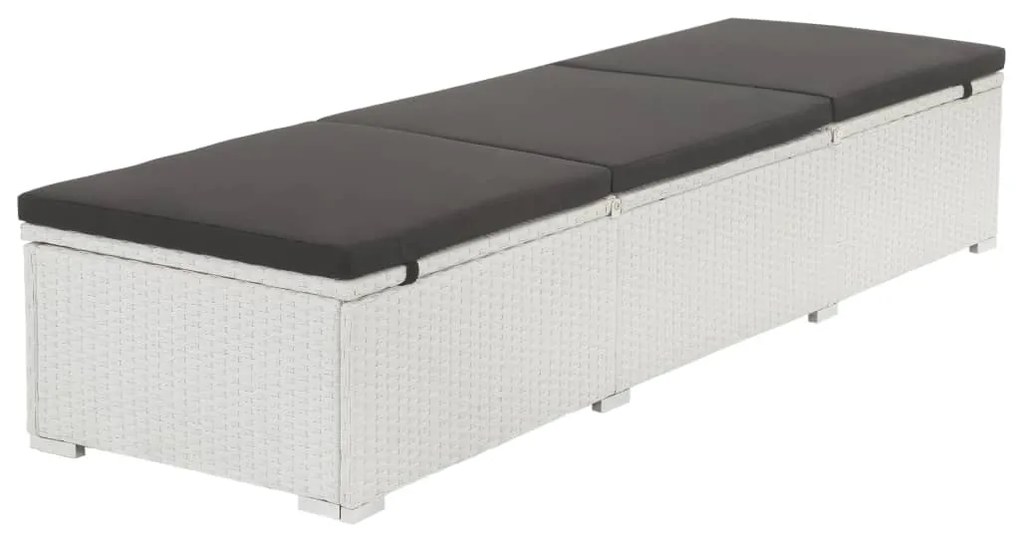 Lettino prendisole con cuscino nero in polyrattan bianco