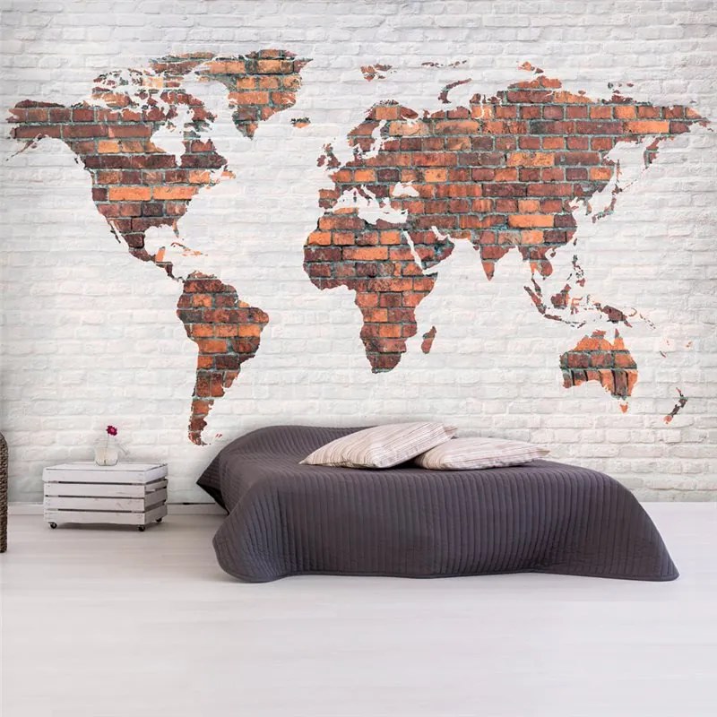 Fotomurale  World Map: Brick Wall  Colore Grigio, Dimensioni e Misure 100x70