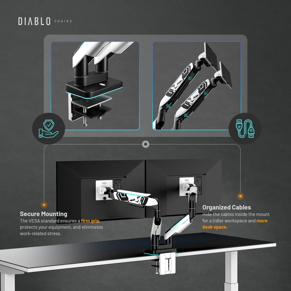 Supporto Doppio per Monitor da 49 Pollici Bianco e Nero X-Arm Dual RGB