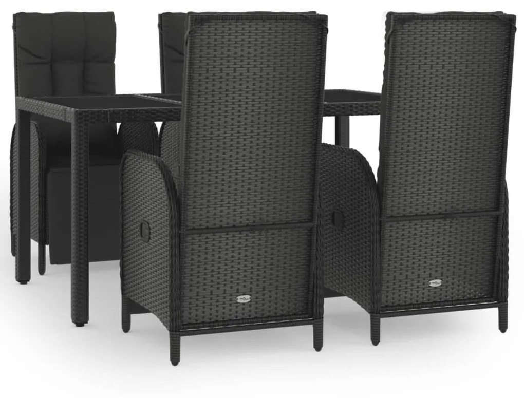 Set da pranzo da giardino 5 pz nero con cuscini in polyrattan