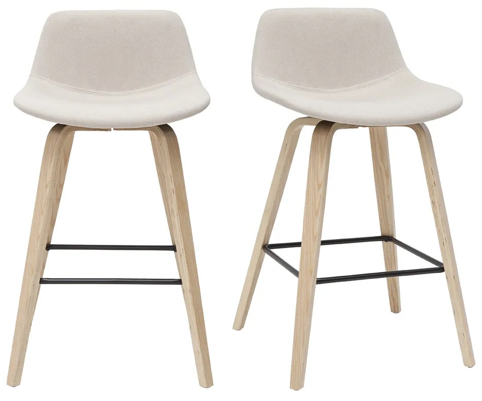 Sgabelli da bar scandinavi beige e legno chiaro H 65 cm (set di 2) NONIE