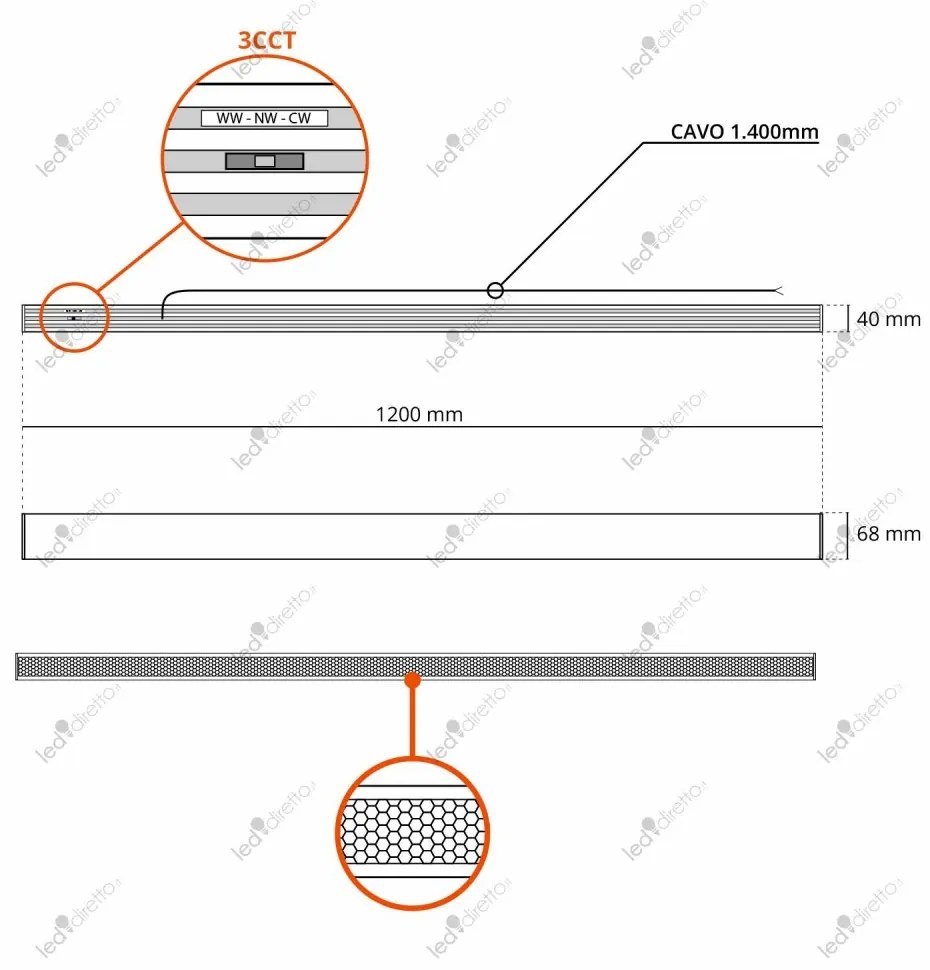 Plafoniera Lineare LED 40W 120cm DALI2 - driver Philips Bianca o nera Colore Bianco Variabile CCT, Colore del corpo Bianco