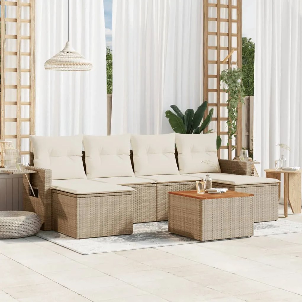 Set Divani da Giardino 7 pz con Cuscini Beige in Polyrattan