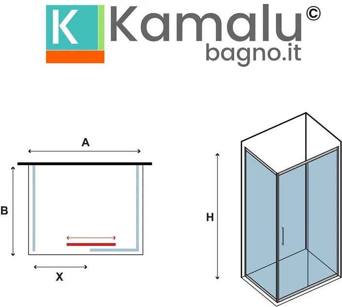 Kamalu - Box doccia angolare 90x110 oro opaco scorrevole | KE-4000G