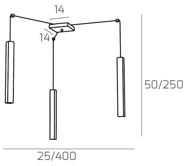 Sospensione Moderna Square Tube Metallo Nero 3 Luci Gu10