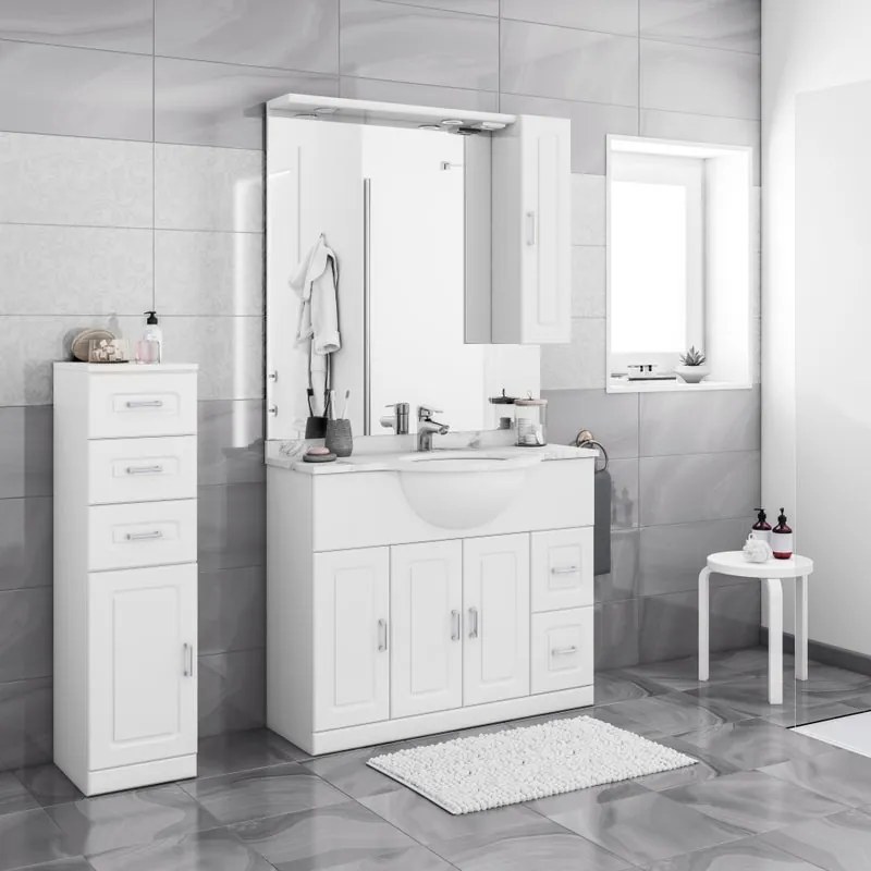 Mobile sottolavabo e lavabo Paola per vasca centrale bianco L 101 x H 81 x P 33.5 cm, 3 ante 2 cassetti
