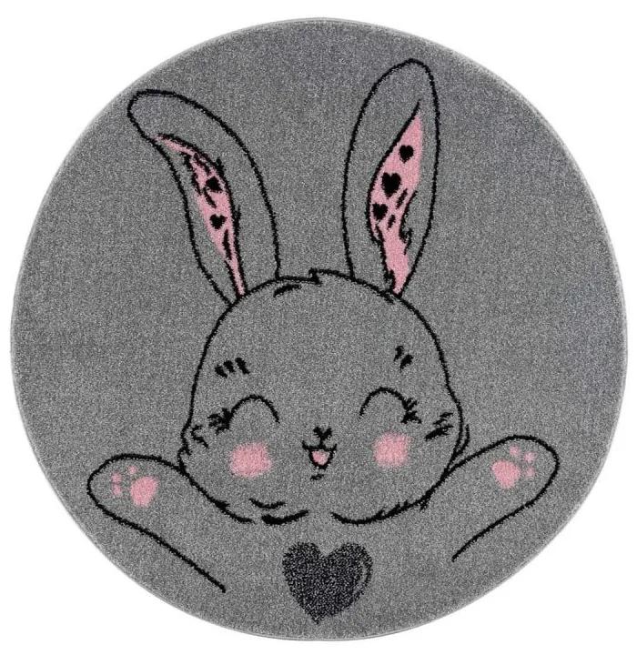 Tappeto per bambini rotondo grigio coniglio felice Larghezza: 120 cm