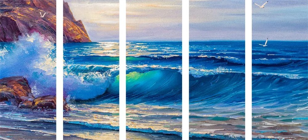Quadri 5 pezzi – Onde marine sulla costa