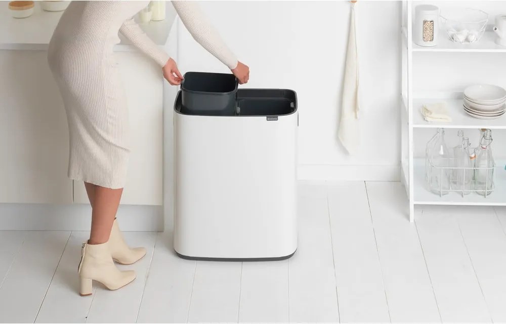 Bidone in acciaio bianco touch per raccolta differenziata 60 l Bo Touch Bin - Brabantia